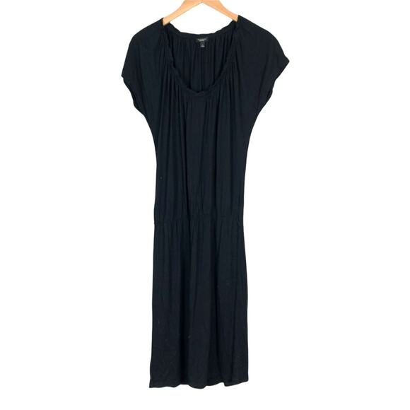 Talbots Black Jersey Knit Dress S Small V Neck Ruffle Elastic Waist Maxi Midi - Picture 1 of 6